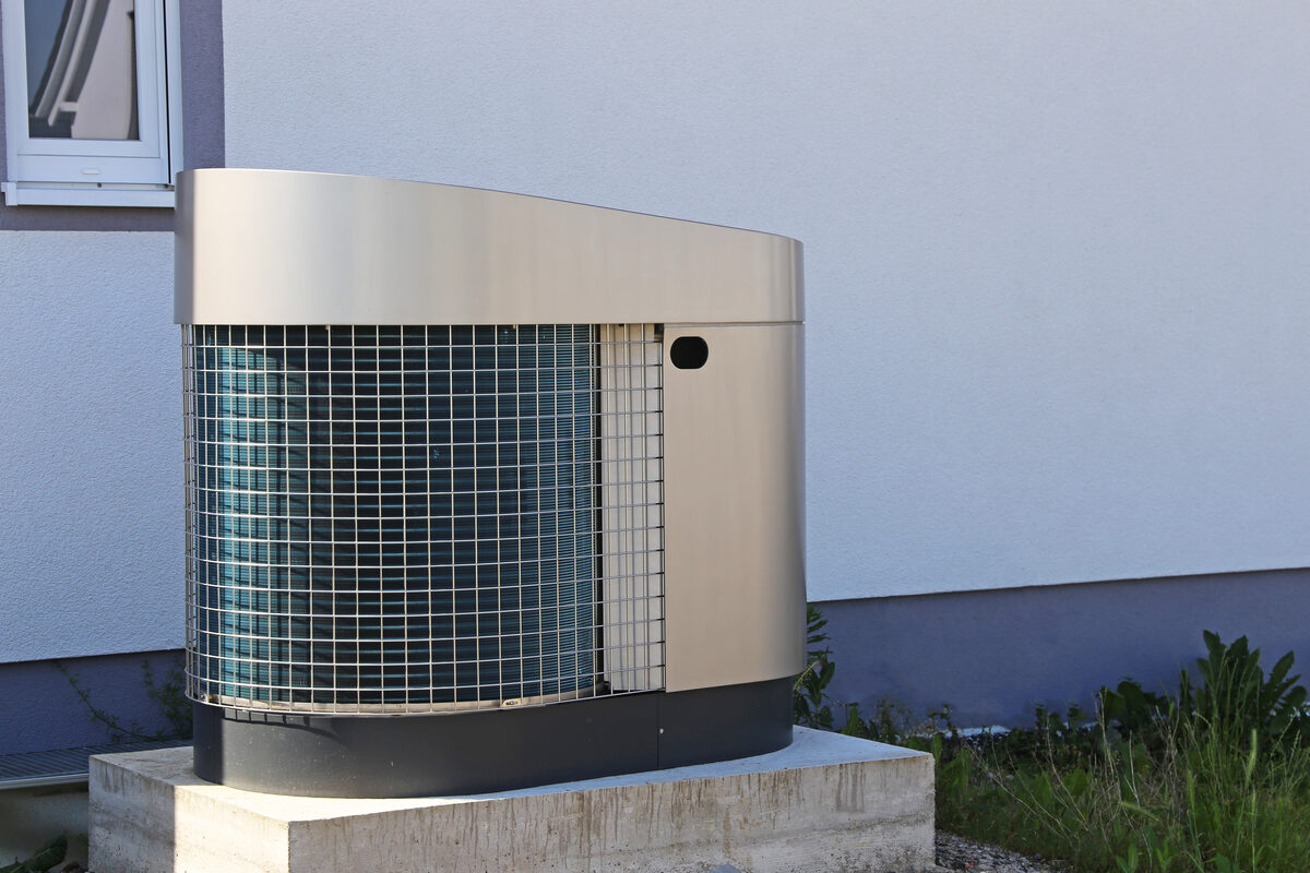Heat pump unit installed outside a home
